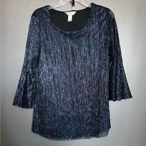 Elegant Black and Blue Silvery Women's Top Size XL CHRISTOPHER & BANKS